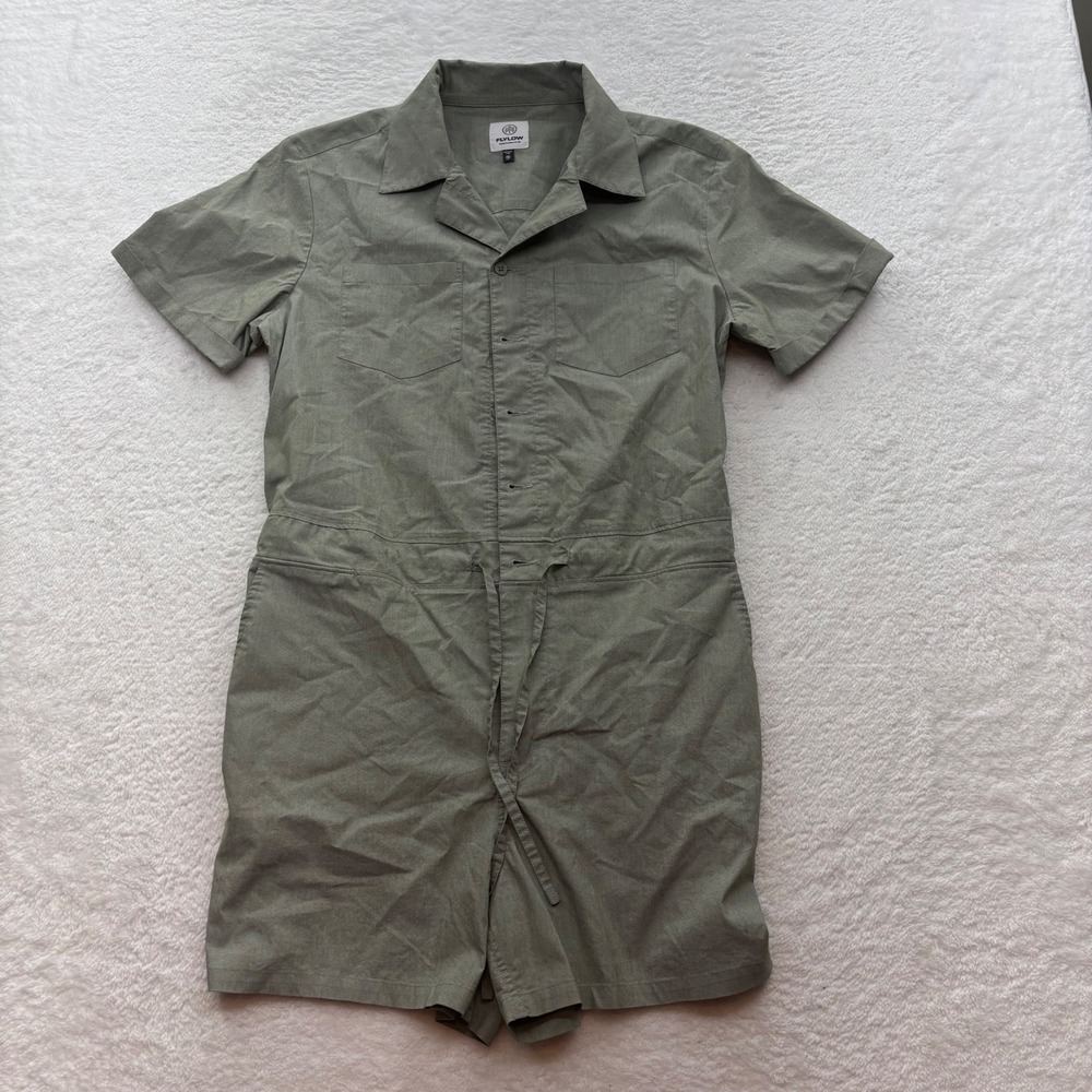 Flylow Womens Sage Green Short Sleeve Button Front Drawstring Romper 1081-2024 M